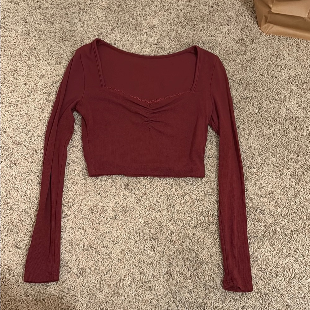 Long Sleeve Burgundy Cropped Top
